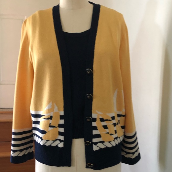 St John Collection Sweater Color Yellow Blue Size Medium - Picture 2 of 6